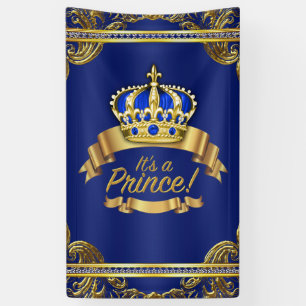 Royal Blue Gold Crown Prince Baby Shower Banner