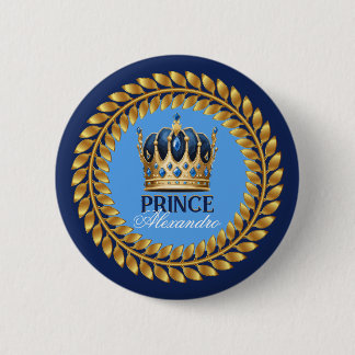 Royal Blue Gold Crown Prince Baby Shower/Birthday 6 Cm Round Badge