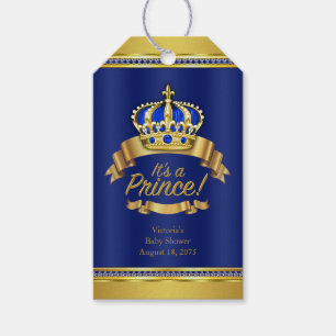Royal Blue Gold Crown Prince Baby Shower Gift Tags