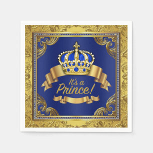 Royal Blue Gold Crown Prince Baby Shower Napkin