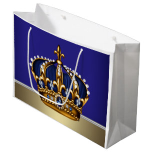 Royal Blue Gold Crown Prince King Large Gift Bag