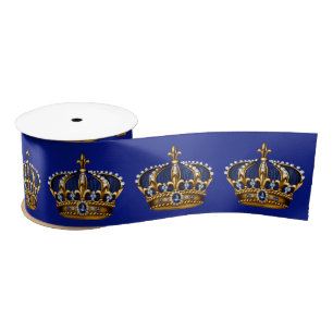 Royal Blue Gold Crown Prince Satin Ribbon