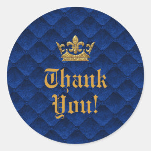 Royal Blue & Gold Crown Storybook Wedding Favour Classic Round Sticker