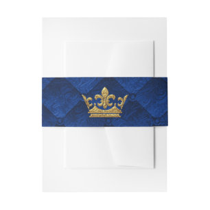Royal Blue & Gold Crown Storybook Wedding Invitation Belly Band