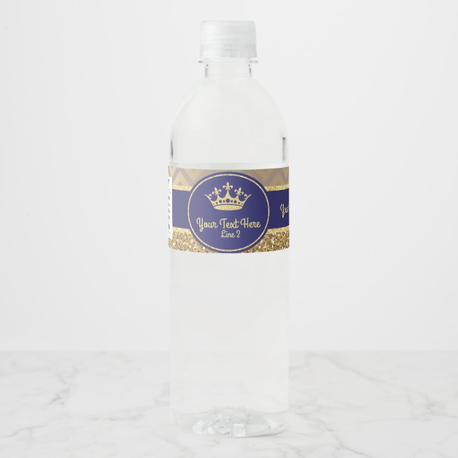 Royal Blue Gold Crown Water Bottle Label/ Wrapper Label (Front)