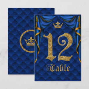 Royal Blue Gold Crown Wedding Table Number 12