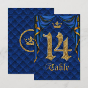 Royal Blue Gold Crown Wedding Table Number 14