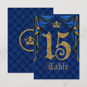 Royal Blue Gold Crown Wedding Table Number 15