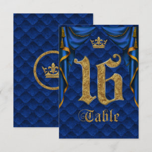 Royal Blue Gold Crown Wedding Table Number 16