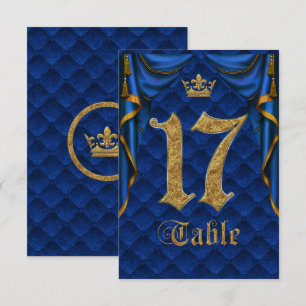 Royal Blue Gold Crown Wedding Table Number 17