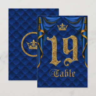 Royal Blue Gold Crown Wedding Table Number 19