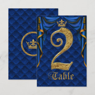 Royal Blue Gold Crown Wedding Table Number 2