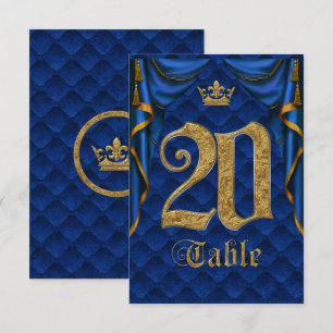 Royal Blue Gold Crown Wedding Table Number 20
