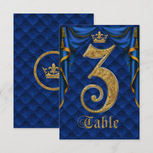 Royal Blue Gold Crown Wedding Table Number 3