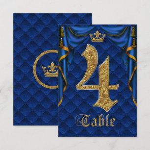 Royal Blue Gold Crown Wedding Table Number 4