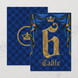 Royal Blue Gold Crown Wedding Table Number 6