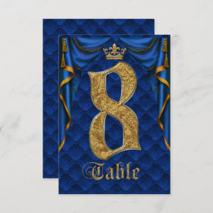 Royal Blue Gold Crown Wedding Table Number 8