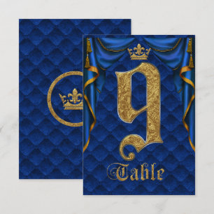 Royal Blue Gold Crown Wedding Table Number 9