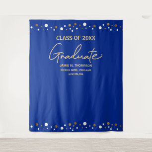 Royal Blue Gold Custom Year backdrop graduation Tapestry