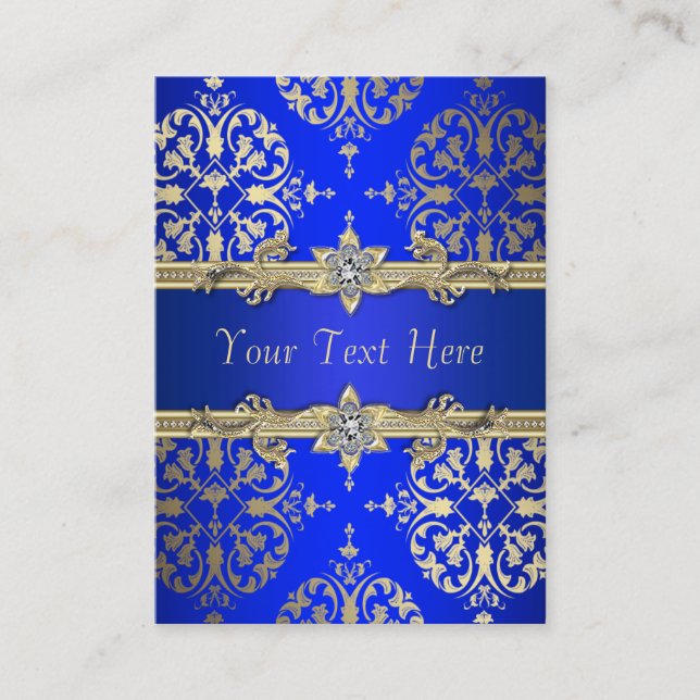 Royal Blue Gold Damask Business Cards (Front)