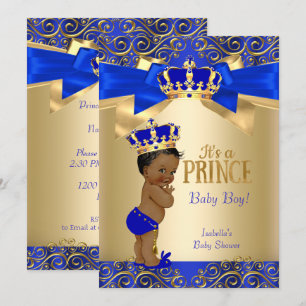 Royal Blue Gold Damask Prince Baby Shower Ethnic Invitation