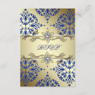 Royal Blue Gold Damask RSVP