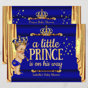 Royal Blue Gold Drapes Prince Baby Shower large Invitation
