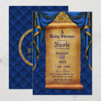 Royal Blue & Gold Drapes Scroll Baby Shower