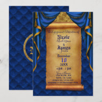 Royal Blue & Gold Drapes Scroll Engagement Party