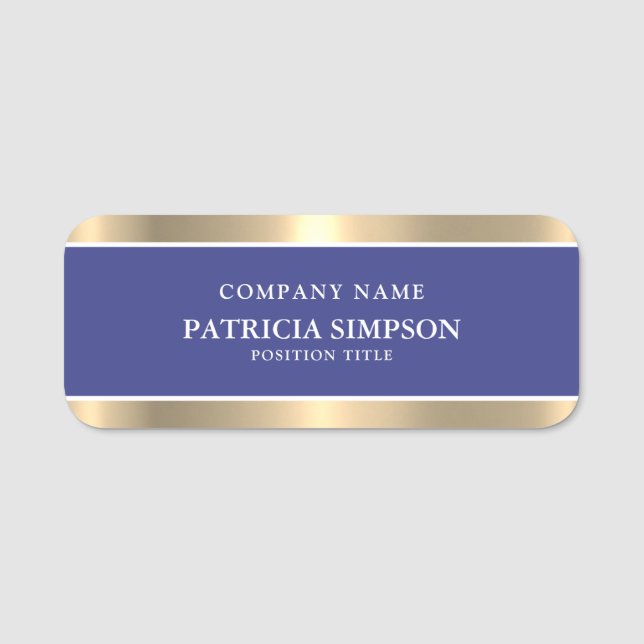 Royal Blue & Gold Elegance: Confident Professional Name Tag (Front)