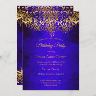 Royal Blue Gold elegant Birthday Party Invitation