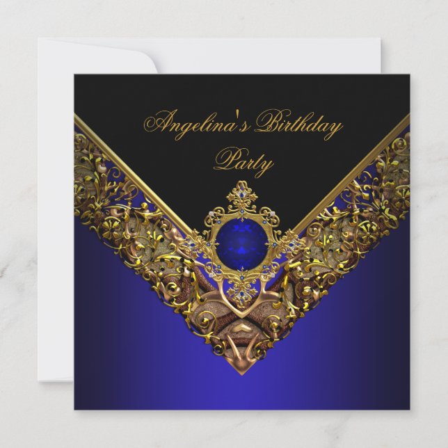 Royal Blue Gold Elegant Birthday Party Invitation (Front)