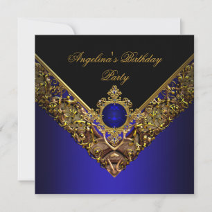 Royal Blue Gold Elegant Birthday Party Invitation