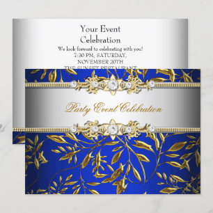 Royal Blue Gold Embossed Look Elegant Party Invitation