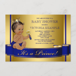 Royal Blue Gold Ethnic Prince Baby Shower Invitation