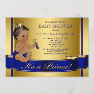Royal Blue Gold Ethnic Prince Baby Shower Invitation