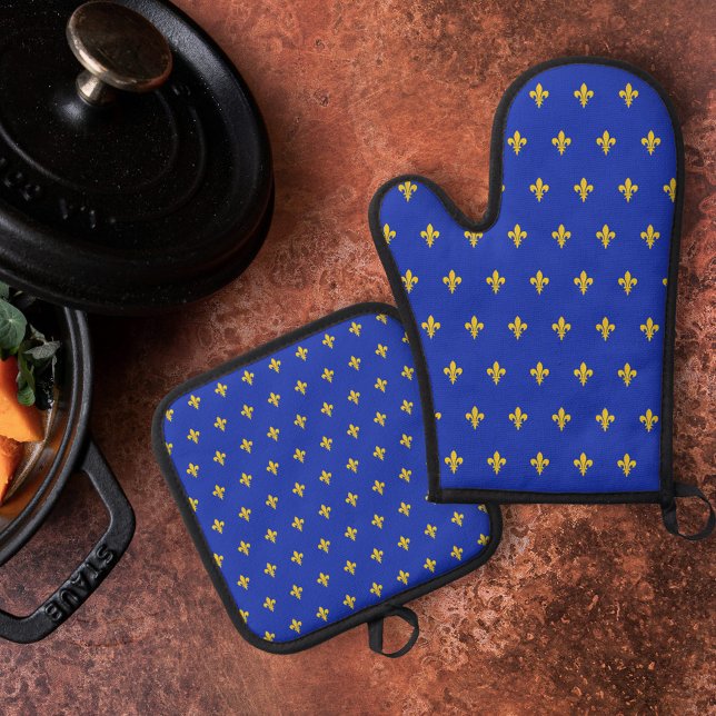 Royal Blue & Gold Fleur de Lis Oven Mitt & Pot Holder Set (Royal Blue & Gold Fleur de Lis Oven Mitt & Pot Holder Set)