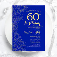 Royal Blue Gold Floral 60th Birthday Party
