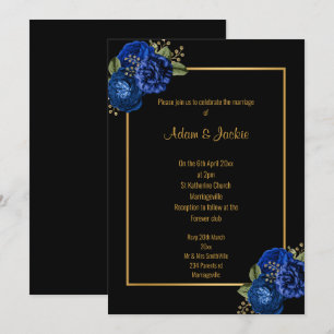 ROYAL BLUE GOLD FLORAL BOUQUET WEDDING INVITATION