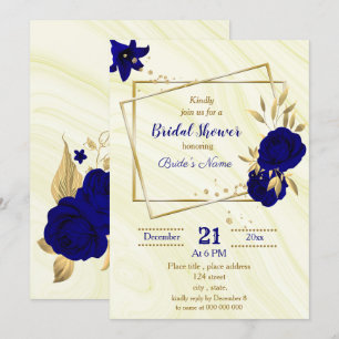 royal blue gold floral bridal shower invitation