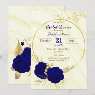 royal blue gold floral bridal shower invitation