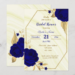 royal blue gold floral bridal shower invitation
