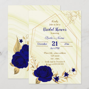 royal blue gold floral bridal shower invitation