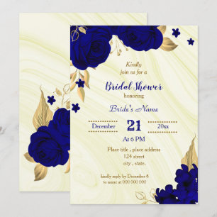 royal blue gold floral bridal shower invitation