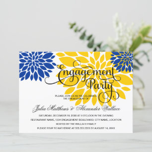 Royal Blue Gold Floral Burst Engagement Party Invitation