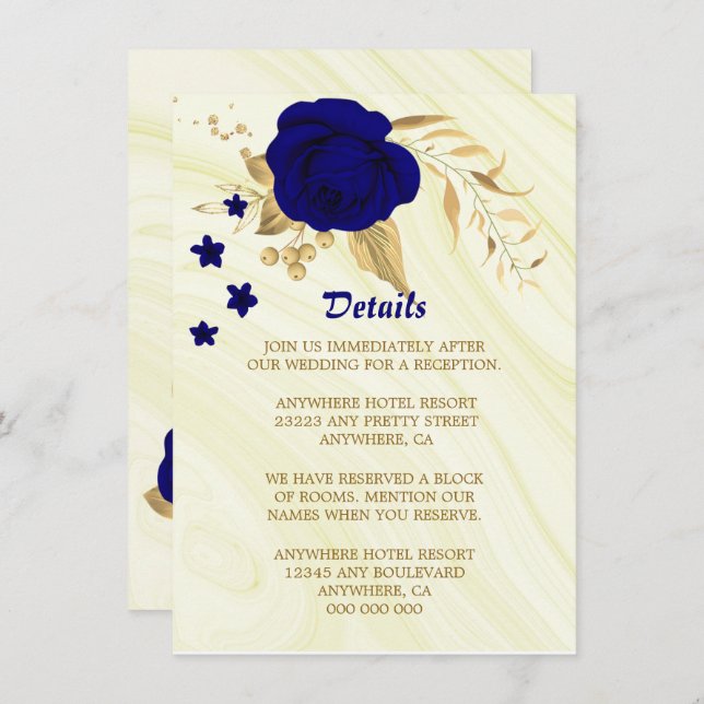 Royal blue gold floral details enclosure card (Front/Back)