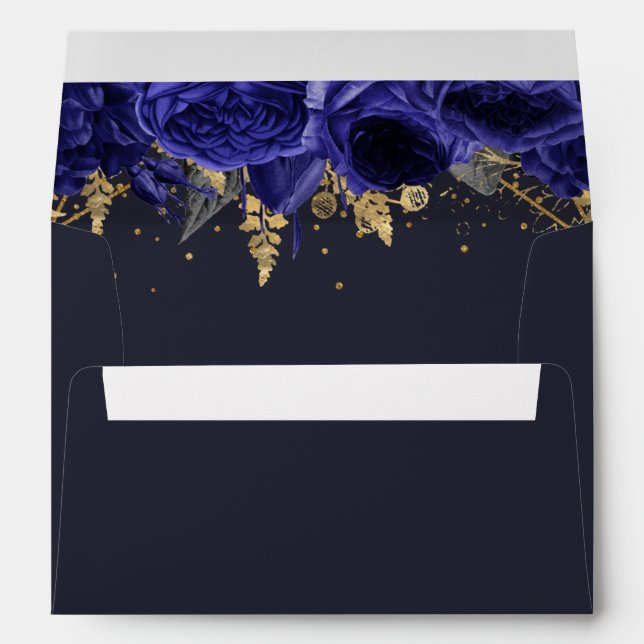 Royal Blue Gold Floral Elegant Envelope (Back (Bottom))