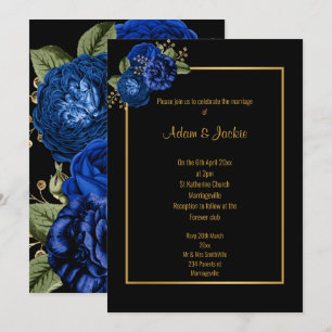ROYAL BLUE GOLD FLORAL ELEGANT WEDDING INVITATION