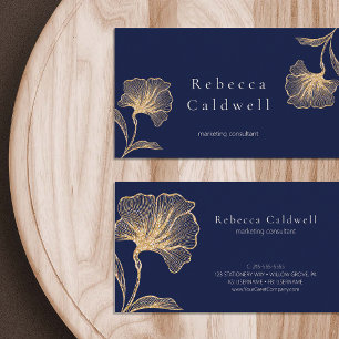 Royal Blue Gold Floral Feminine Business Card