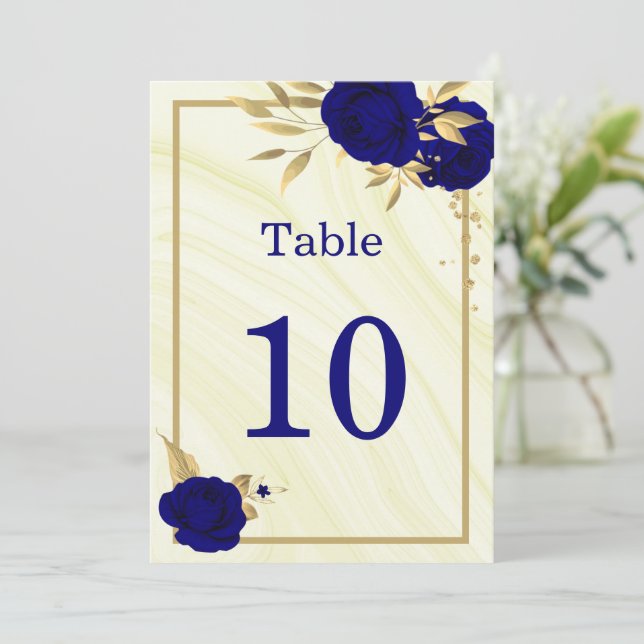 royal blue gold floral geometric table number (Standing Front)